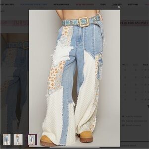 POL Women's Flare Patchwork Jeans - Blue and Cream